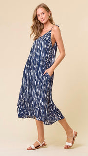 Brushstroke Stripe Midi Dress w/Pkts