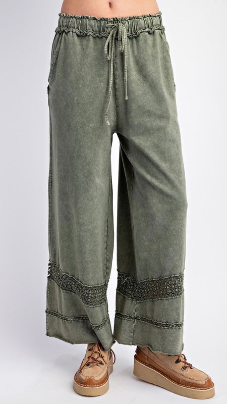 Crochet Leg Inset Mineral Wash Pants