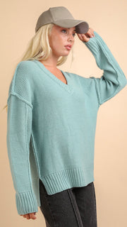 Hi-Lo Split Hem V-Neck Sweater