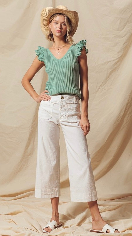 Patch Pocket Wide Leg Stretch Pants