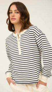 Stripe Henley Snap Sweatshirt