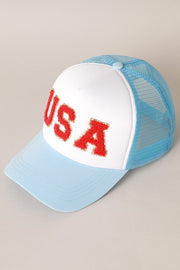 USA Glitter Chenille Puffy Trucker Hat