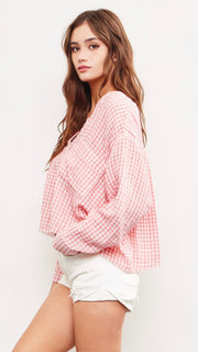 Sweet Gingham Button Front Top