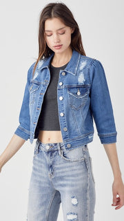 3/4 Sleeve Stretch Denim Jacket