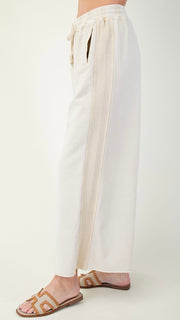 Rib Knit Side Inset Wide Leg Pants