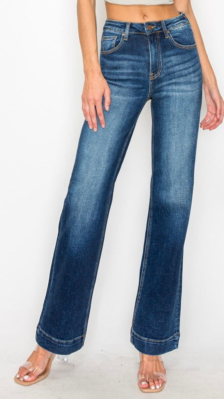 High Rise St Leg Wide Hem Stretch Jeans