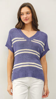 Double Stripe V-neck Sweater Top