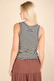 Striped Stretch Waffle Knit Tank Top