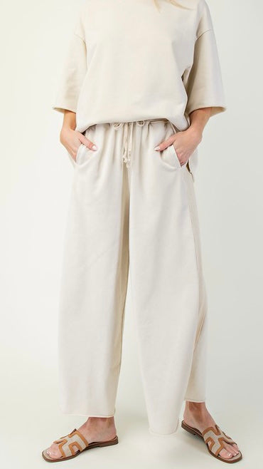 Rib Knit Side Inset Wide Leg Pants