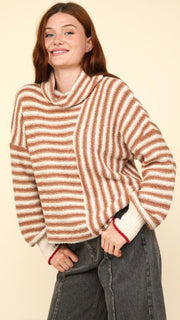 Blocked Stripe Cowl Neck Blanket Sweater