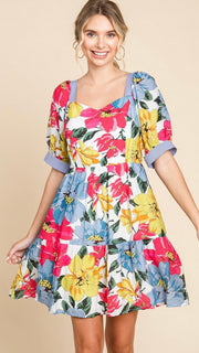 Sweetheart Floral Puff Sleeve Dress