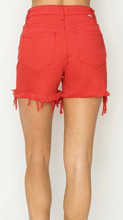 High Rise Destruct Hem Stretch Shorts