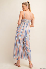 Multi Stripe Tie Front Jumpsuit