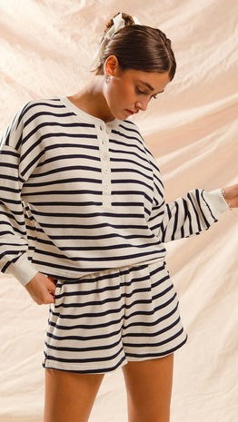 Stripe French Terry Knit L/S Top