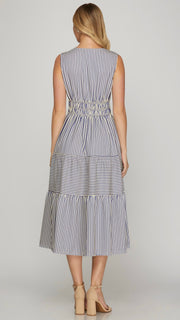 Striped Elastic Waist Midi Dress