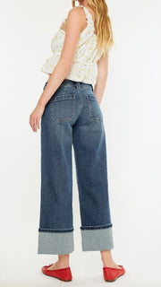Mid Rise Patch Pkt Cuffed Wide Leg Jean