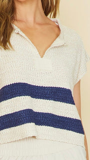 Double Stripe Split Neck Sweater Top