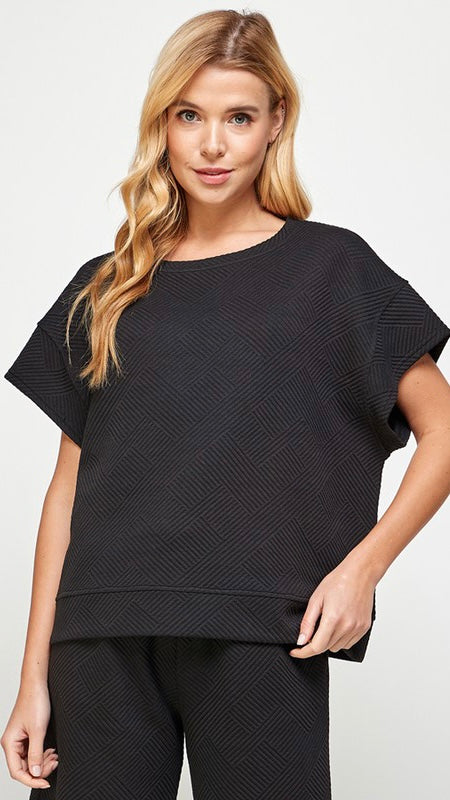 Textured Cap Sleeve Loose Fit Top