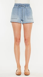 High Rise Paper Bag Tie Waist Shorts