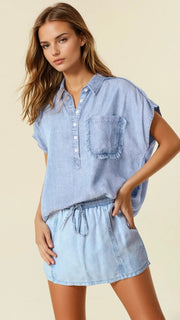 Frayed Trim Tencel Denim Top