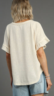 Slub Knit Ruffle Trim Top