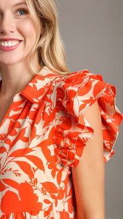 Floral Ruffle Shoulder Midi Dress
