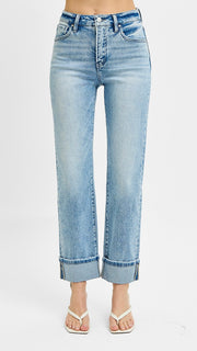 High Rise St Leg Crop Roll Jean