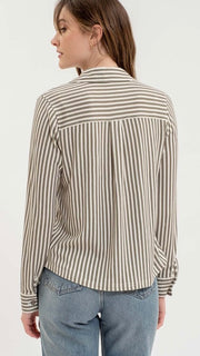 Striped Stretch Button Front Top