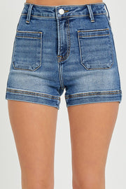 High Rise Patch Pocket Denim Short