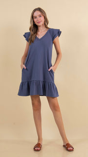 French Terry Knit Ruffle Hem Dress