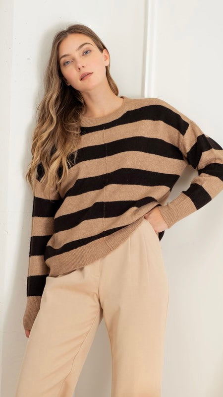 Stripe Crew Neck Drop Shoulder Sweater