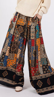 Patchwork Border Print Palazzo Pants