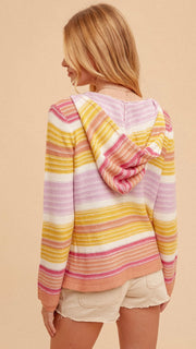 Mixed Stripe Roo Pkt Hooded Sweater