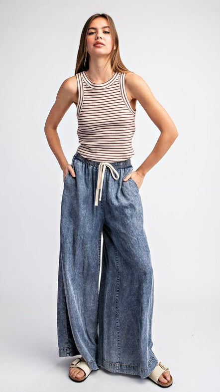 Mineral Wash Wide Leg Tencel Pants