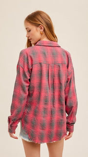 Fringe Hem Plaid Slouch Top