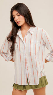 Cotton Stripe Roll Cuff Top