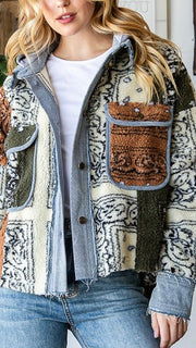 Bandana Print Sherpa Hooded Jacket