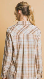 Lt Plaid Flannel Button Front Top