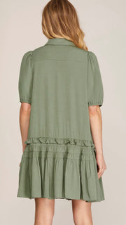 Pintuck + Ruffles Drop Waist Dress