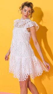 High Neck Woven Lace Dress