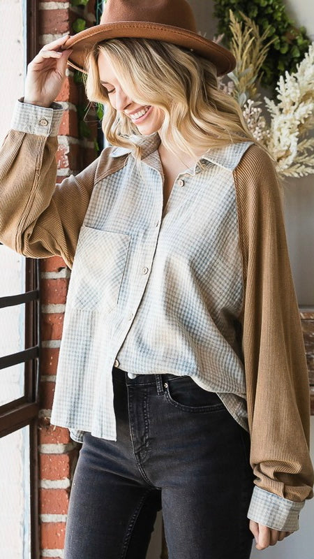 Mineral Plaid + Waffle Combo Top