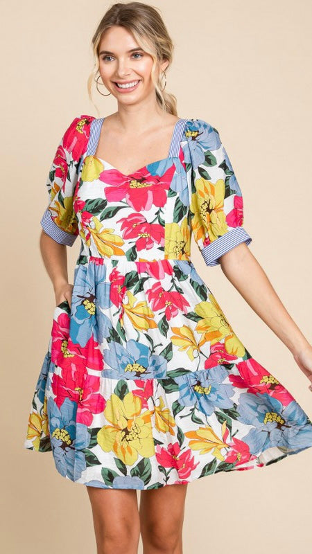 Sweetheart Floral Puff Sleeve Dress