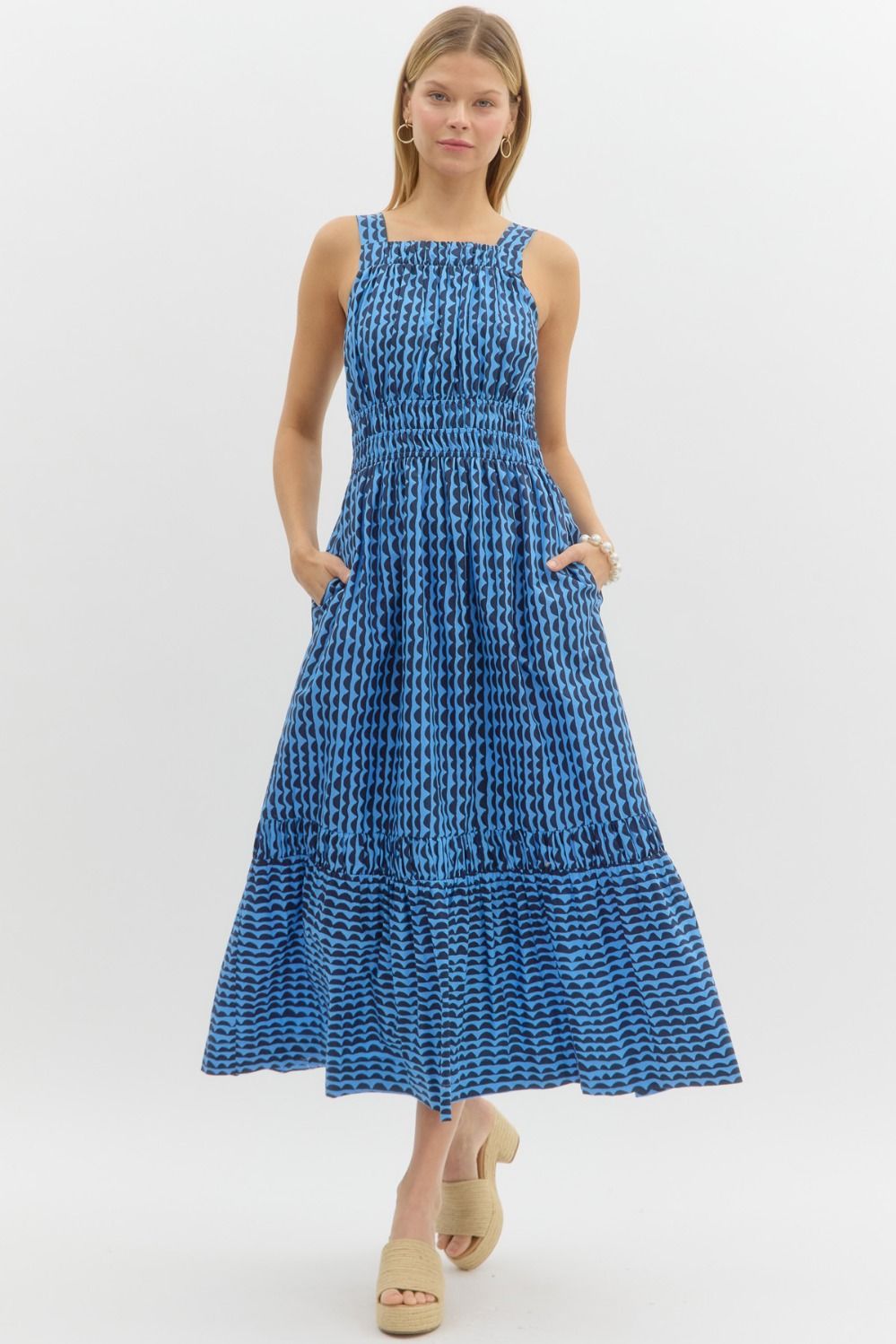half midi dress Women Boho Floral Midi Dress Half Sleeve V Neck Dress Pleated Casual Dresses Summer Beach Vacation Dress with Pocket Lake Blue at Amazon Women's Clothing store