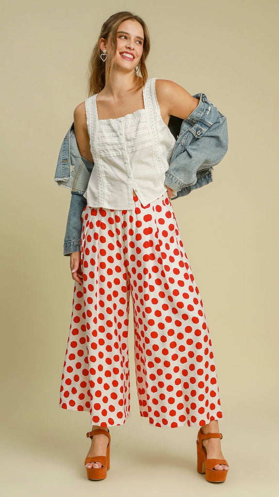 Polka Dot Wide Leg Pants w/Pockets