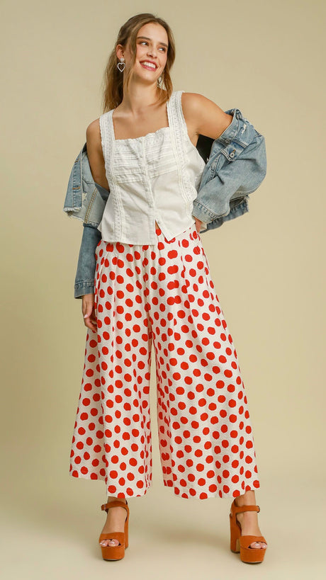 Polka Dot Wide Leg Pants w/Pockets