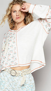 Floral+Waffle Lace Trim Slouch Top