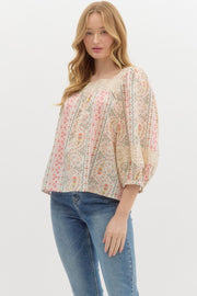 Vintage Floral + Lace Trim Top