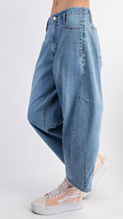 Barrel Leg Slash Pkt Stretch Jeans