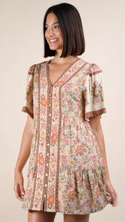 Boho Floral Border Print Mini Dress