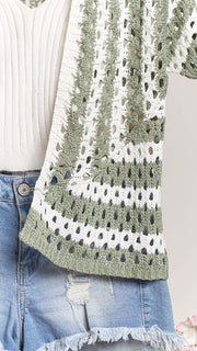 Crochet Stripe Short Sleeve Sweater Cardi